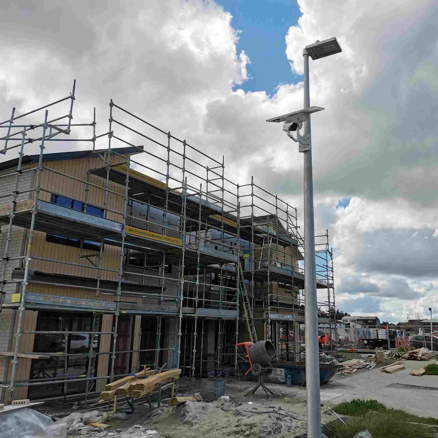 Solar-powered camera on a construction site